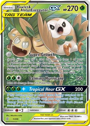 Rowlet & Alolan Exeggutor GX 001/236 - Holofoil SM Unified Minds - Ultra Rare