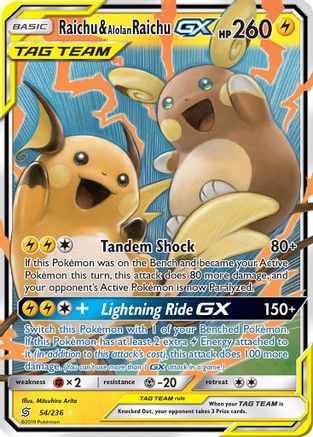 Raichu & Alolan Raichu GX 054/236 - Holofoil SM Unified Minds - Ultra Rare