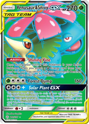 Venusaur & Snivy GX (Full Art) 210 - Holofoil SM Cosmic Eclipse - Ultra Rare