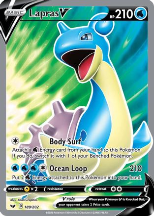 Lapras V (Full Art) 189/202 - Holofoil SWSH01 Sword & Shield Base Set - Ultra Rare