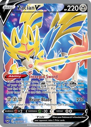 Zacian V (Full Art) 195/202 - Holofoil SWSH01 Sword & Shield Base Set - Ultra Rare