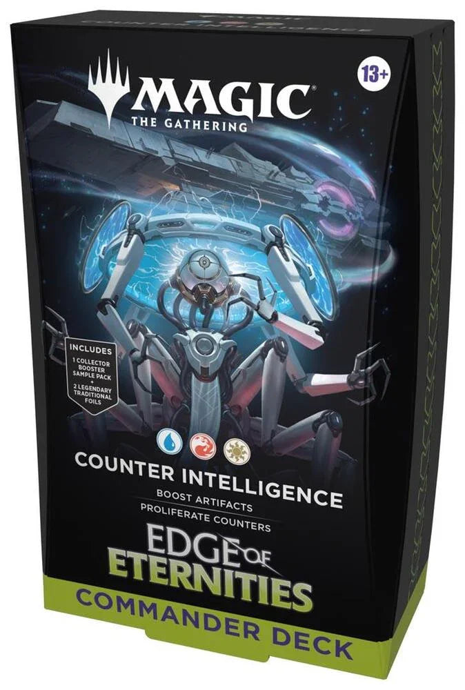 Magic The Gathering Edge of Eternities Commander Deck box featuring sci-fi robot and starship