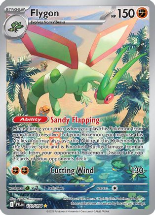 Flygon Pokémon trading card featuring vibrant dragon with wings, abilities and stats for gameplay.