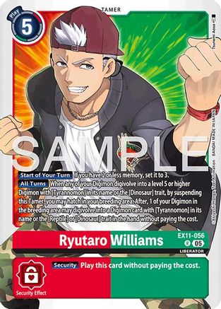 Digimon trading card featuring Ryutaro Williams, anime-style character in red cap and jacket