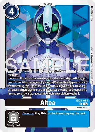 Altea Digimon trading card with futuristic robot character and card game effect details