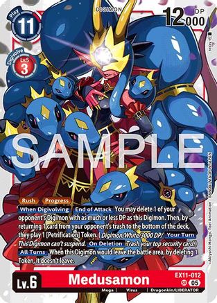 Medusamon Digimon trading card with Mega-level character artwork and game stats