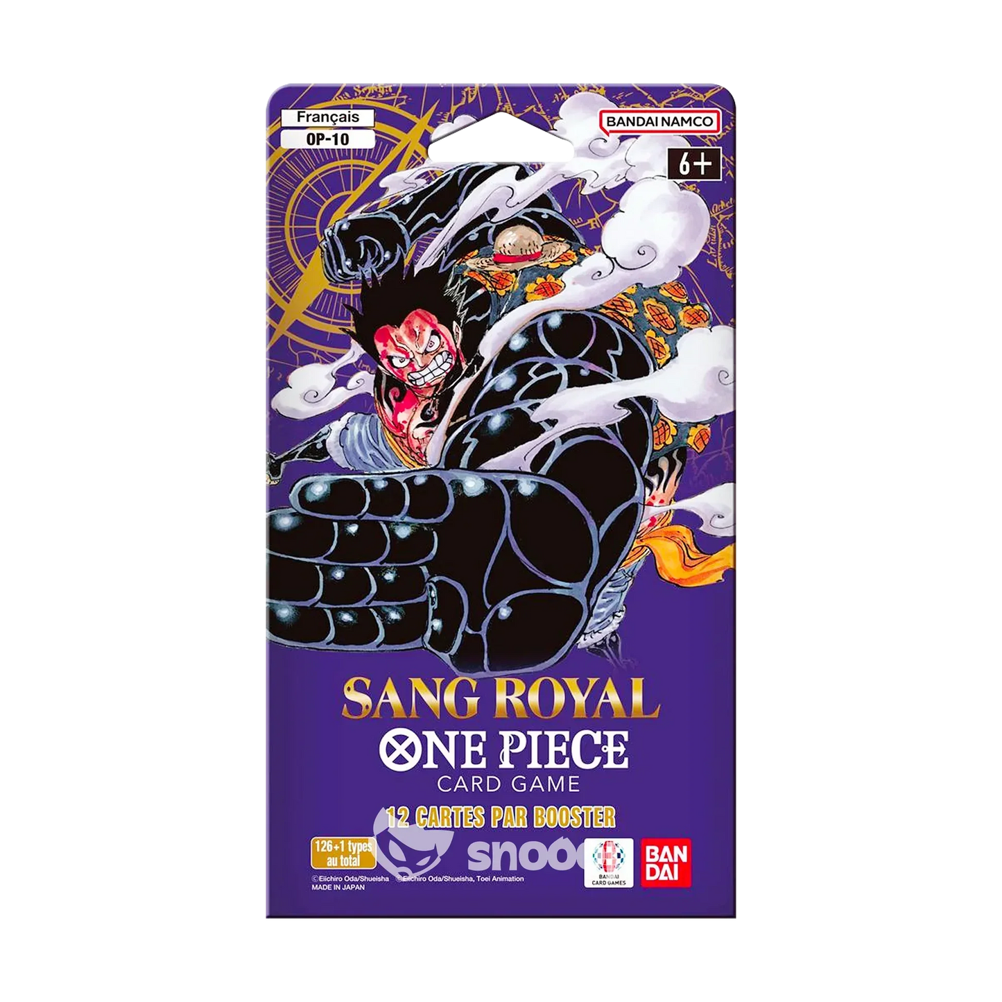 One Piece card game OP-10 booster pack with anime character artwork and purple packaging