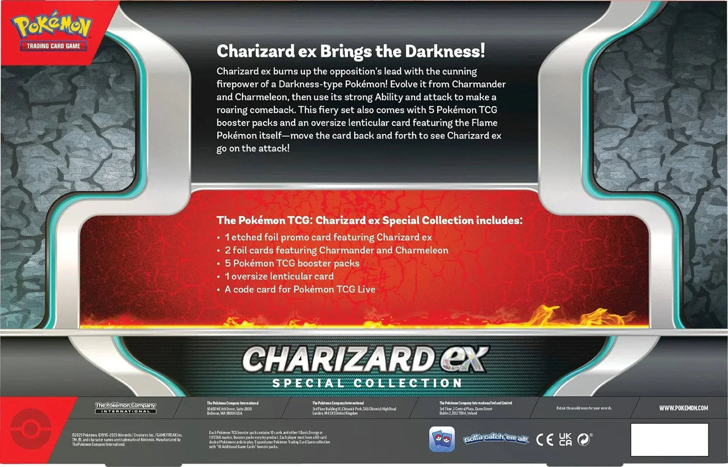 Back of Charizard ex Special Collection box with Pokémon TCG details and contents listed