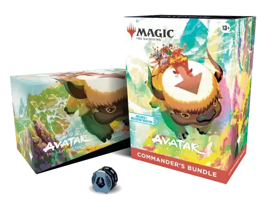 Magic The Gathering Avatar The Last Airbender Commander’s Bundle box set with colorful art and dice.