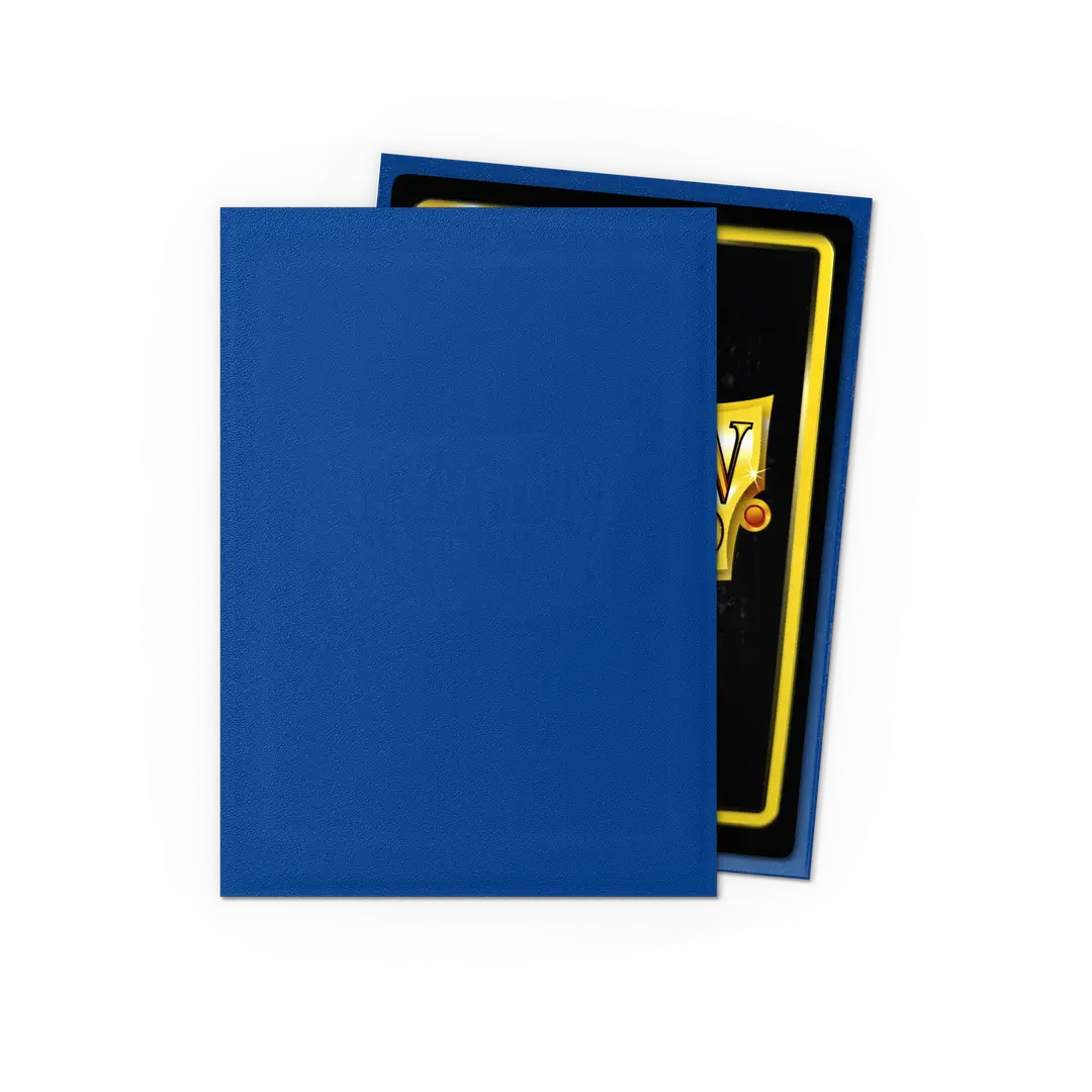 Blue card sleeves protecting a trading card for collectible card games