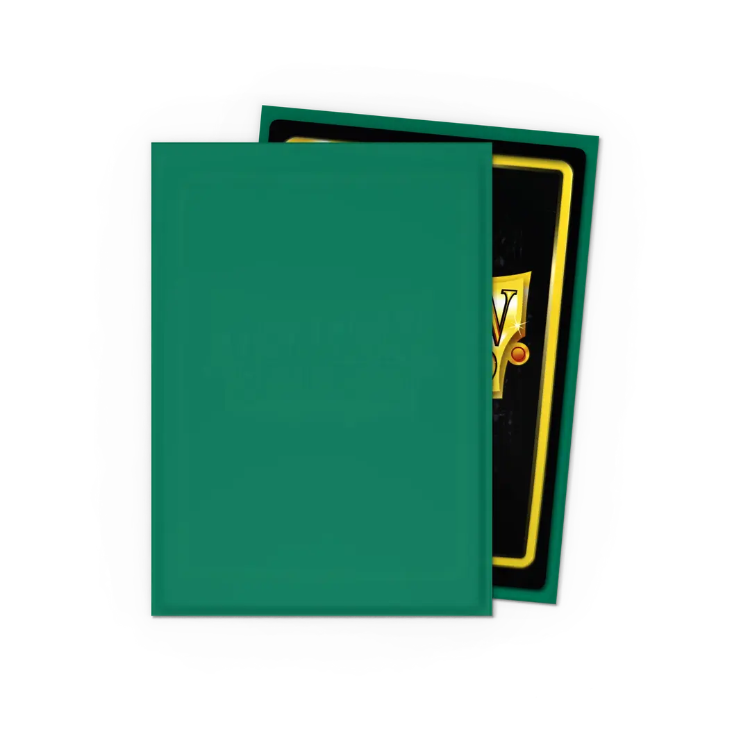 Green trading card sleeves covering a collectible card on black background.