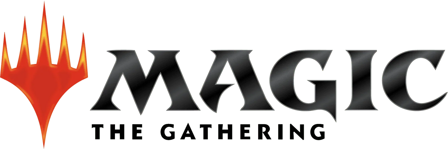 Magic The Gathering logo with fiery red icon and bold black text, trading card game