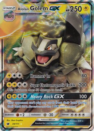 Alolan Golem GX 034/111  - Holofoil SM  Crimson Invasion - Ultra Rare