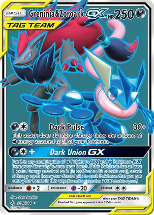 Greninja & Zoroark GX (200) (Full Art) (200)  200  - Holofoil SM  Unbroken Bonds - Ultra Rare