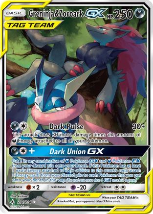 Greninja & Zoroark GX (201) (Alternate Full Art) (201)  201/214  - Holofoil SM  Unbroken Bonds - Ultra Rare