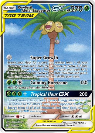 Rowlet & Alolan Exeggutor GX (Alternate Full Art) 215  - Holofoil SM  Unified Minds - Ultra Rare