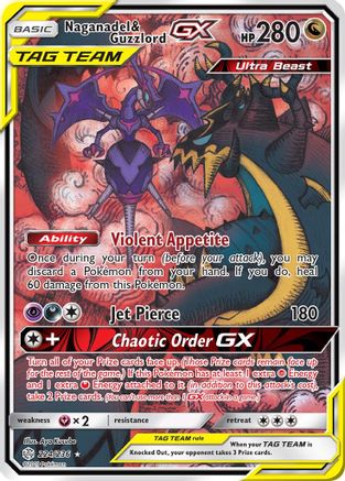 Naganadel & Guzzlord GX (Alternate Full Art) 224  - Holofoil SM  Cosmic Eclipse - Ultra Rare