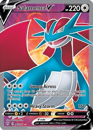 Salamence V (Full Art) 185/189  - Holofoil SWSH03 Darkness Ablaze - Ultra Rare