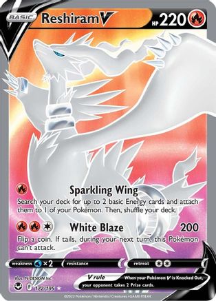 Reshiram V (Full Art) 172/195  - Holofoil SWSH12 Silver Tempest - Ultra Rare