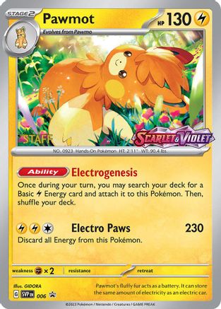 Pawmot (Prerelease) [Staff] 006  - Holofoil SV Scarlet & Violet Promo Cards - Promo