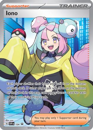 Pokemon TCG Iono Trainer Supporter card featuring a colorful anime character illustration