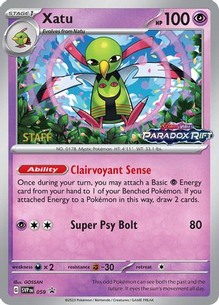 Xatu (Prerelease) [Staff] 059  - Holofoil SV Scarlet & Violet Promo Cards - Promo