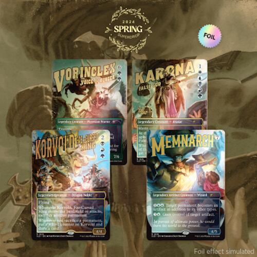 Spring Superdrop 2024 Magic the Gathering cards Vorinclex, Karona, Korvold, Memnarch, foil finish
