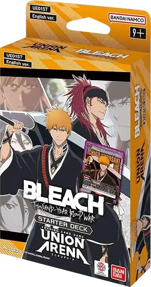 Bleach Thousand-Year Blood War Union Arena starter deck trading card game box with anime characters on packaging.