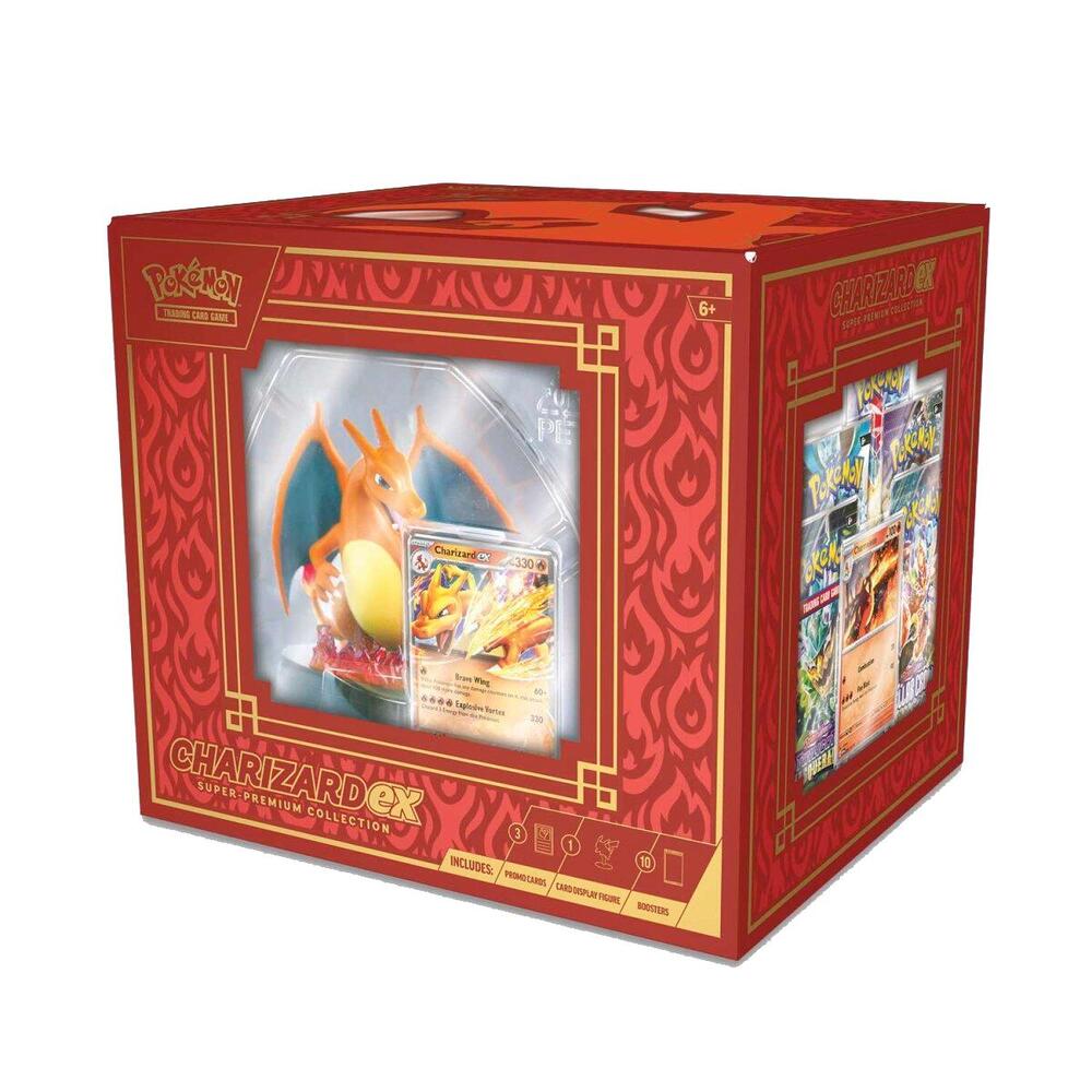 Charizard EX Super Premium Collection box with figure and Pokémon trading cards