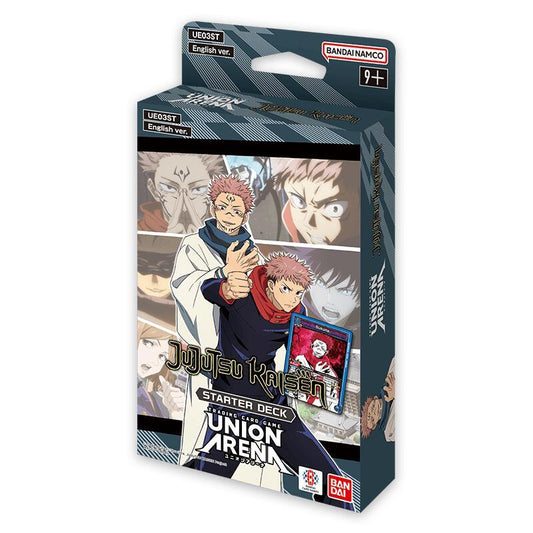 Jujutsu Kaisen Union Arena starter deck trading card game box with anime characters