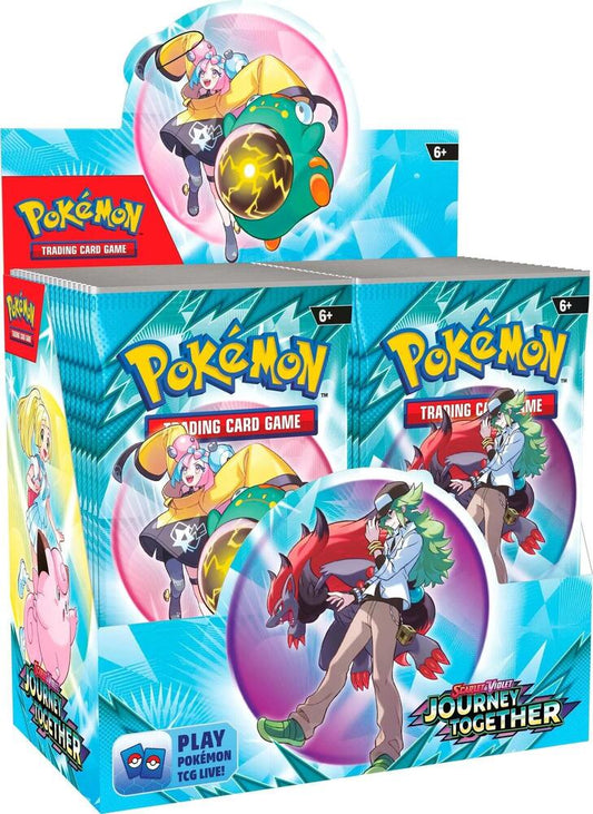 Pokémon Trading Card Game Scarlet & Violet Journey Together booster box featuring vibrant character and Pokémon artwork, suitable for collectors and players ages 6 and up.