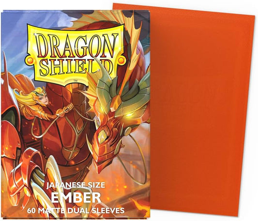 Dragon Shield Ember Japanese size orange matte dual card sleeves, 60 count, fantasy dragon art