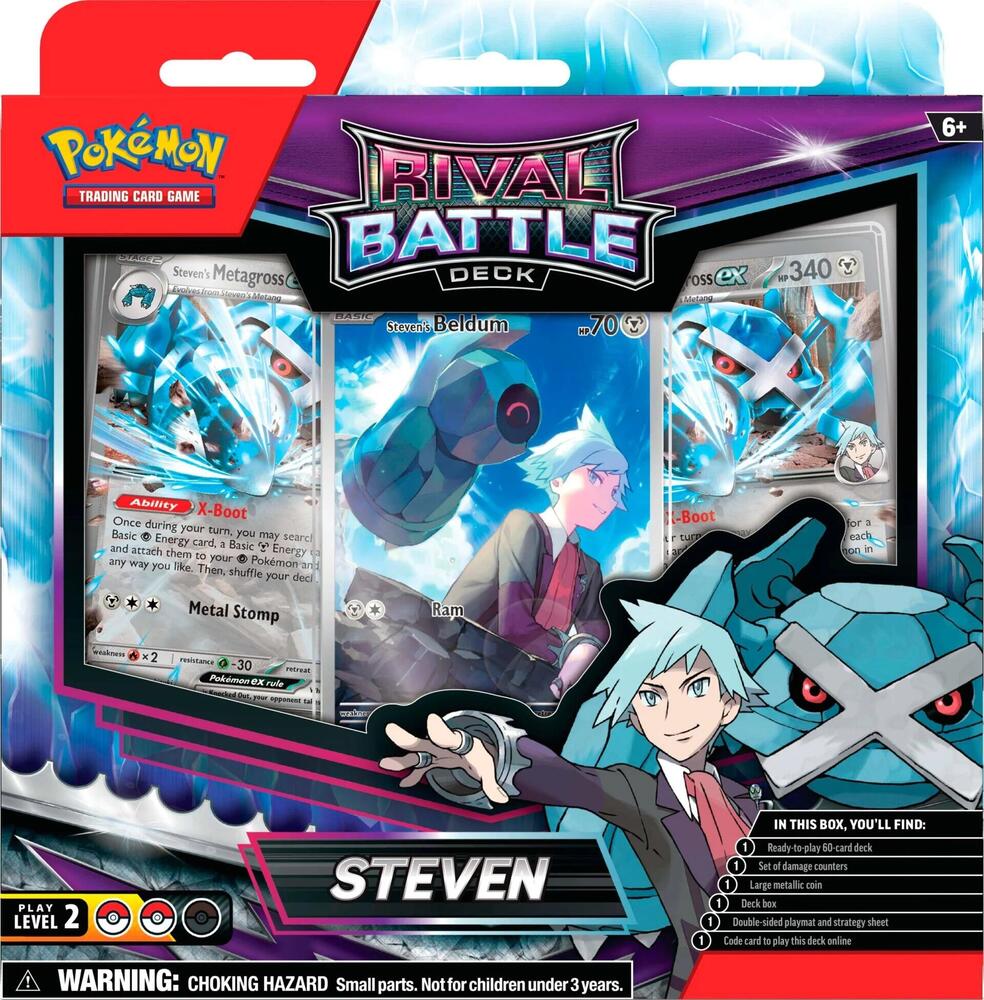 Pokemon Rival Battle Deck Steven set with Metagross, Beldum cards, and Steven illustration