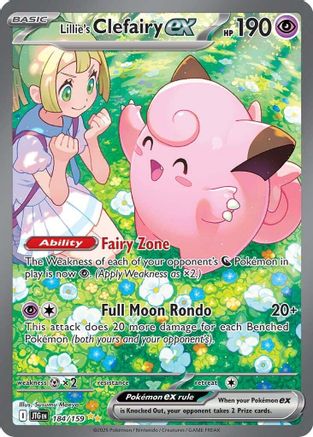 Lillie's Clefairy EX Pokémon card featuring Clefairy and Lillie in a vibrant, forest setting.