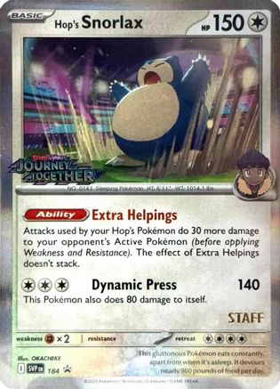 Hop's Snorlax (Prerelease) [Staff] 184  - Holofoil SV Scarlet & Violet Promo Cards - Promo