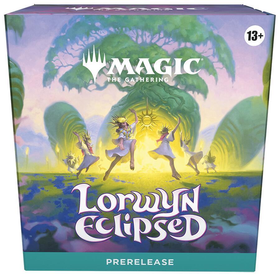 Magic The Gathering Lorwyn Eclipsed prerelease box with fantasy artwork and tree background