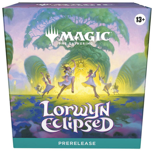 Magic The Gathering Lorwyn Eclipsed prerelease box with fantasy artwork and tree background