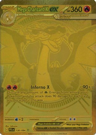 Mega Charizard X EX gold rare Pokémon card with high HP and Inferno X attack