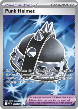Pokémon card Punk Helmet Trainer Tool with silver spiked helmet design on a blue star background