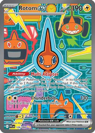 Rotom EX Pokémon card featuring vibrant electric graphics and multiple Rotom forms.