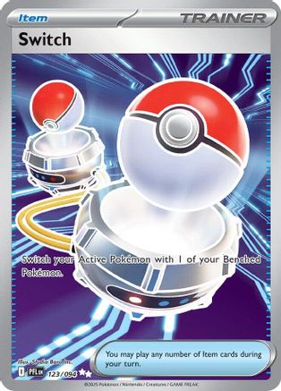 Pokémon TCG Switch Trainer card featuring Poké Balls with electric blue background.