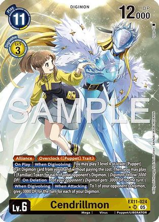 Digimon card Cendrillmon with fantasy character artwork, stats, and card game text