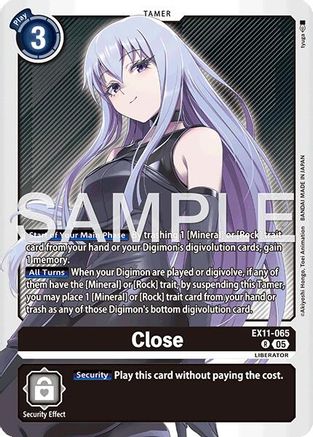 Close EX11-065 Digimon TCG card featuring anime-style female tamer with long purple hair