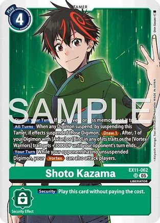 Digimon card featuring Shoto Kazama character, tamer card, trading card game art.