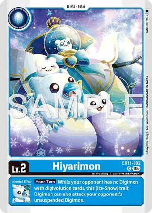 Hiyarimon card from Digimon TCG featuring cute ice-themed creature in a snowy scene
