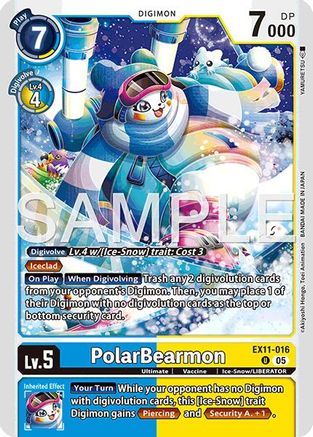 PolarBearmon Digimon card featuring a blue ice bear in a snowy landscape with vibrant effects.