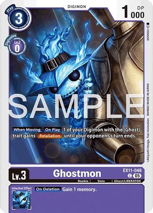 Ghostmon Digimon card featuring blue ghost character, EX11-048, for trading card games