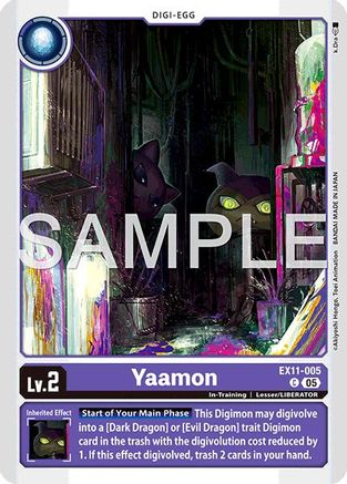 Digimon card featuring Yaamon Lv.2 Digi-Egg with dark alley art, trading card game collectible