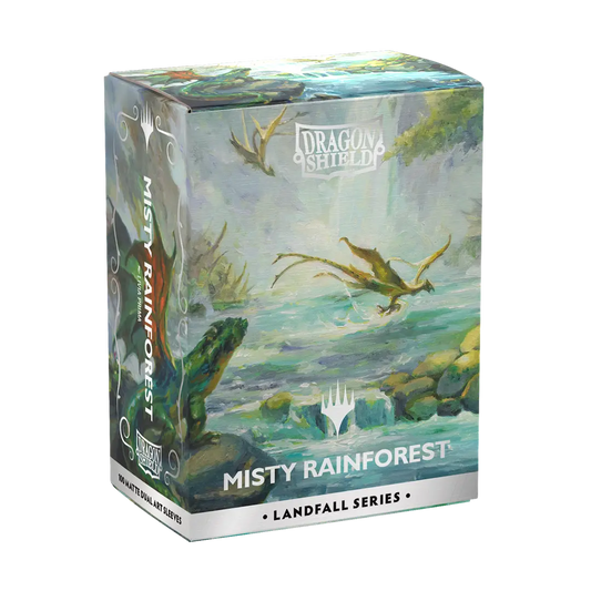 Dragon Shield Misty Rainforest card sleeves box with fantasy rainforest artwork, Landfall Series.