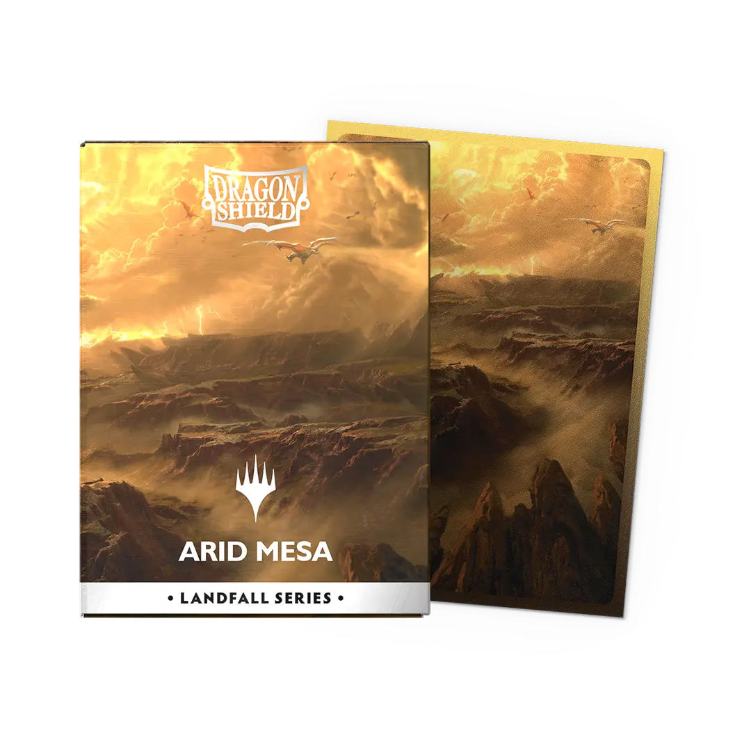 Dragon Shield Arid Mesa card sleeves with fantasy desert landscape artwork, Landfall Series, Magic The Gathering accessory